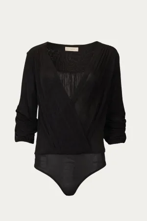 Wrap-Effect Stretch-Jersey Bodysuit In Black